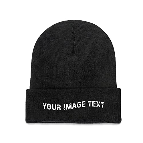 Benutzerdefinierte Strickmütze für Männer und Frauen, gestalten Sie Ihr eigenes Foto/Logo/Text Bündchen Beanie Mütze schwarz, Schwarz , One size von Miujonvy