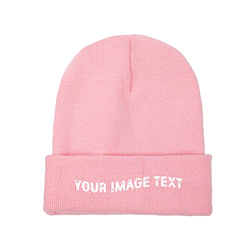 Benutzerdefinierte Strickmütze für Männer und Frauen, gestalten Sie Ihr eigenes Foto/Logo/Text Bündchen Beanie Mütze schwarz, rose, One size von Miujonvy