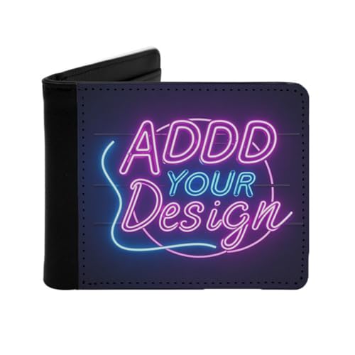 Miujonvy Faltbare Brieftasche, fügen Sie Ihre Textbilder hinzu, superfeines PU-Kunstleder mit Münzfach, 6 Kreditkartenfächern, Geldscheinfächern, Schwarz , Einheitsgröße von Miujonvy