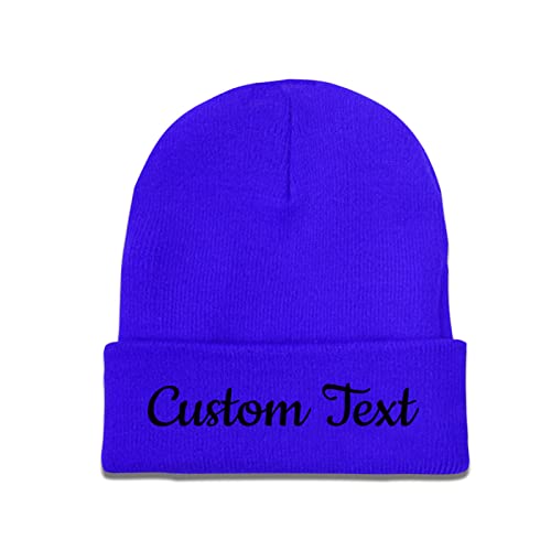 Miujonvy Individuell gestaltete Mütze Slouch Blue Beanie Custom Text Warme Strickschädelmütze von Miujonvy