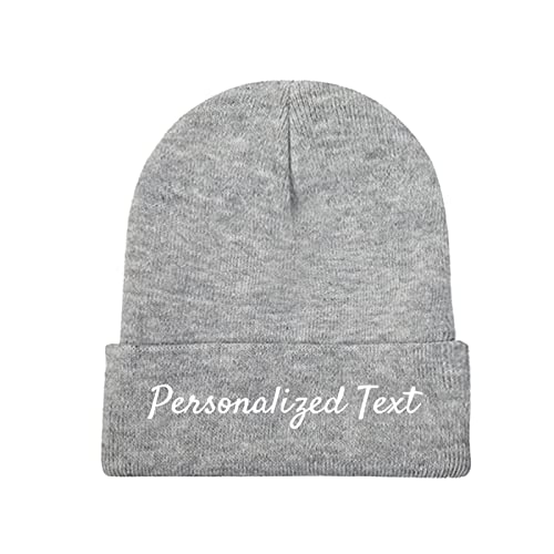 Miujonvy Individuell gestaltete Mütze Slouch Gray Beanie Personalized Text Personalisierte Strickmütze von Miujonvy