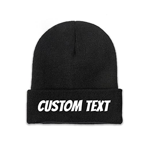 Miujonvy Individuell gestrickte Beanie-Mützen Slouch Black Beanie Custom Text Personalisierte Mütze von Miujonvy