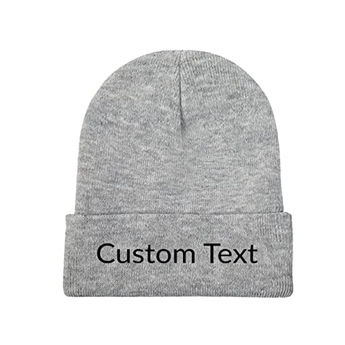 Miujonvy Individuell gestrickte Beanie-Mützen Slouch Gray Beanie Custom Text Personalisierte Mütze von Miujonvy