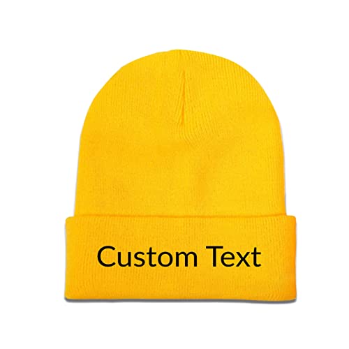 Miujonvy Individuell gestrickte Beanie-Mützen Slouch Yellow Beanie Custom Text Klassische Wintermütze von Miujonvy