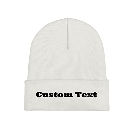 Miujonvy Individuelle Beanie Slouch White Beanie Custom Text Warme Strickschädelmütze von Miujonvy