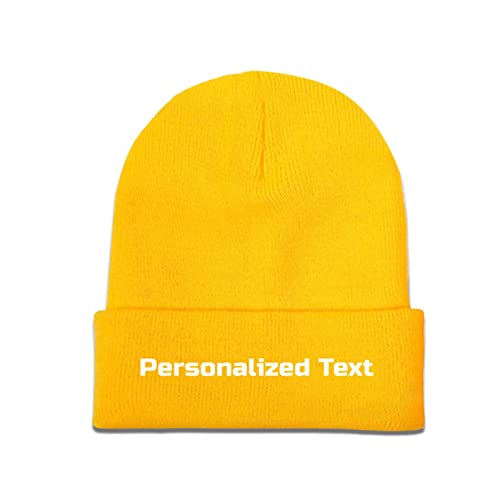 Miujonvy Individuelle Mütze Slouch Yellow Beanie Personalized Text Strickmützen von Miujonvy