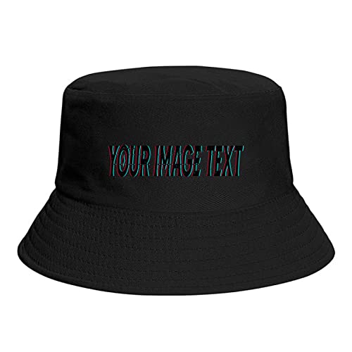 Sonnenschutz Bucket Hat Personalisiertes Bild mit Text Sommer Reise Strand Angeln Cap Schwarz, Schwarz , One size von Miujonvy