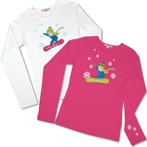 Miuko Langarmshirt für Mädchen weiß oder pink, T-Shirt langärmlig, Motiv Snowboarderin, Teenager, 100% Baumwolle 122 128 134 140 146 152 158 164 (DE/NL/SE/PL, Numerisch, 122, 128, Regular, weiß) von Miuko