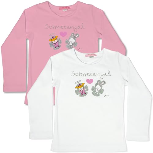 Miuko Langarmshirt für Mädchen weiß oder rosa, T-Shirt langärmlig, Motiv Schneeengel, Kindershirt 100% Baumwolle 74 80 86 92 98 104 110 116 122 128 (DE/NL/SE/PL, Numerisch, 86, 92, Regular, rosa) von Miuko