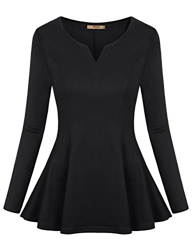 Miusey Damen-Tunika, langärmelig, V-Ausschnitt, plissiert, Schößchen - Schwarz - XX-Large von Miusey