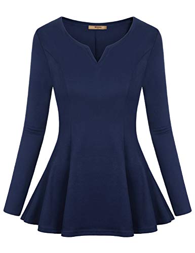 Miusey Damen-Tunika-Bluse mit langen Ärmeln, V-Ausschnitt, plissiert, eng anliegend, gerüscht, zum Verstecken des Bauches, navy, XX-Large von Miusey