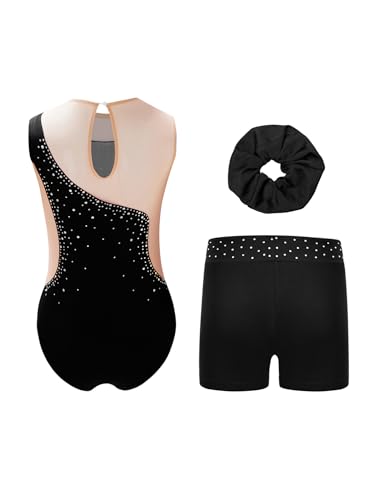 Miutii 3Pcs Mädchen Turnanzug Glitzer Gymnastikanzug mit Shorts Haarband Ärmellos Ballettanzug Ballett Trikot Leotard Wettbewerb Gymnastik Kleidung C Schwarz 158-164 von Miutii