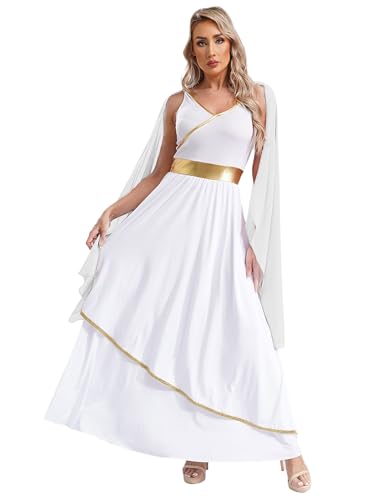 Miutii Damen Griechische Göttin Kostüm Weißes Griechisches Kleid Antike Toga Eldes Kleid Römische Kleidung Mottoparty Show Tanzkostüm Weiß L von Miutii