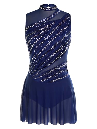 Miutii Eiskunstlauf Kleid Damen Rollschuhkleid Eislaufkleid Glitzer Ballettkleid mit Strass Lyrisch Tanzkleid Wettbewerb Tanzkostüm B Marine Blau M von Miutii