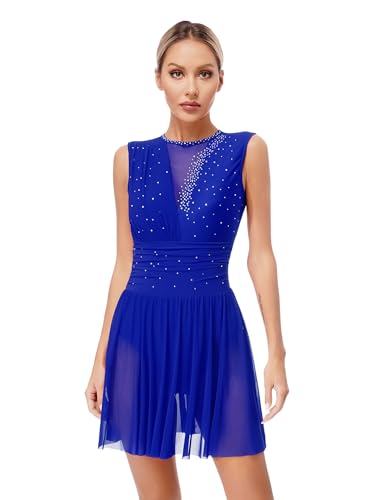 Miutii Eiskunstlauf Kleid Damen Rollschuhkleid Eislaufkleid Glitzer Ballettkleid mit Strass Lyrisch Tanzkleid Wettbewerb Tanzkostüm A Blau M von Miutii