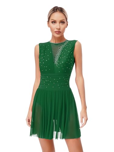 Miutii Eiskunstlauf Kleid Damen Rollschuhkleid Eislaufkleid Glitzer Ballettkleid mit Strass Lyrisch Tanzkleid Wettbewerb Tanzkostüm A Grün M von Miutii