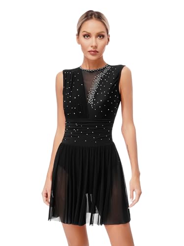 Miutii Eiskunstlauf Kleid Damen Rollschuhkleid Eislaufkleid Glitzer Ballettkleid mit Strass Lyrisch Tanzkleid Wettbewerb Tanzkostüm A Schwarz S von Miutii