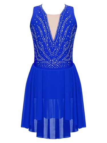 Miutii Eiskunstlauf Kleid Mädchen Ärmellos Ballettkleid Glitzer Tanzkleid Rollschuhkleid Ballett Trikot Tanzbody mit Strass Wettbewerb Tanzkostüm Royal Blau 122-128 von Miutii