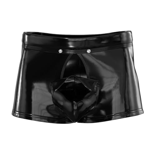 Miutii Herren Shorts Wetlook Boxershorts Lack-Optik Kurze Shorts Männer Glänzend Hotpants Trunks Unterwäsche GOGO Clubwear S-3XL B Schwarz 3XL von Miutii