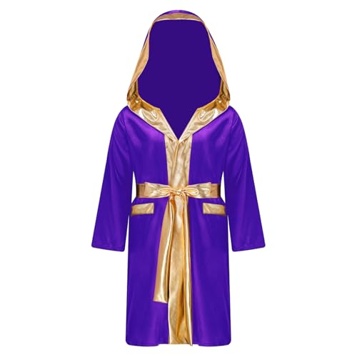 Miutii Jungen Bademantel Kapuze Morgenmantel mit Gürtel Kickboxer Robe Satin Boxer Mantel Boxkampf Umhang Cape Lila 146-152 Miutii Jungen Bademantel Kapuze Morgenmantel mit Gürtel Kickboxer Robe Satin Boxer Mantel Boxkampf Umhang Cape Lila 146-152 von Miutii