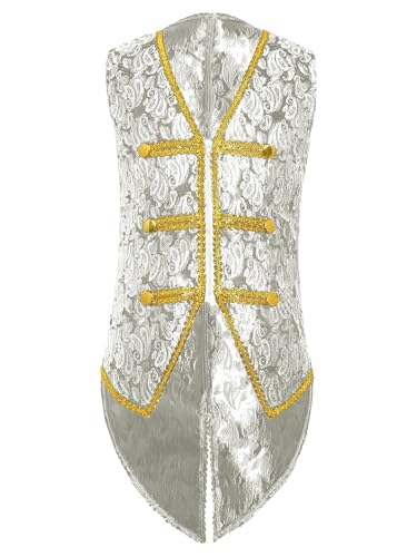 Miutii Jungen Mittelalter Weste Frack Jacke Jacquard Anzugweste Steampunk Viktorianische Jacke Mantel Halloween Weihnachten Karneval Fasching Weiß 158-164 von Miutii