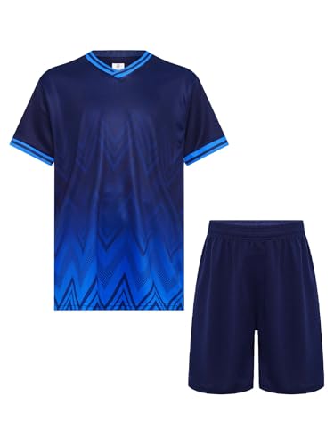Miutii Jungen Sport Set Trainingsanzug Fußball Trikot Schnelltrockend T-Shirt + Shorts Sportanzug Jogginganzug Fußball Uniform Basketball Kleidung A Marineblau 146-152 von Miutii