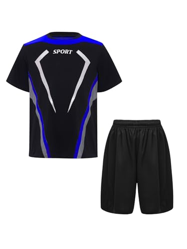 Miutii Jungen Sport Set Trainingsanzug Fußball Trikot Schnelltrockend T-Shirt + Shorts Sportanzug Jogginganzug Fußball Uniform Basketball Kleidung C Blau 158-164 von Miutii