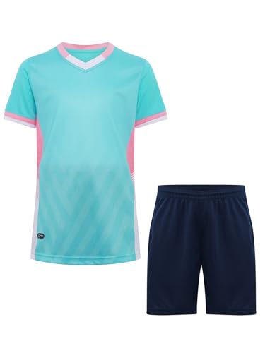 Miutii Jungen Sport Set Trainingsanzug Kurzarm T-Shirt + Shorts Sportanzug Fußball Uniform Trikot Basketball Kleidung B Hellgrün 134-140 von Miutii