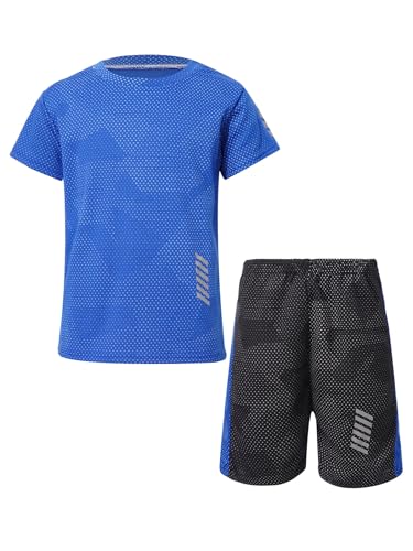 Miutii Jungen Sport Set Trainingsanzug Kurzarm T-Shirt + Shorts Sportanzug Fußball Uniform Trikot Basketball Kleidung A Blau 152-164 von Miutii
