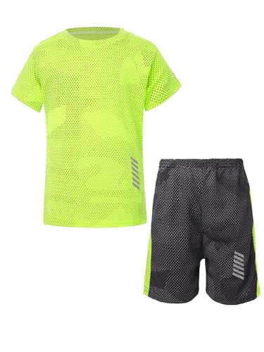 Miutii Jungen Sport Set Trainingsanzug Kurzarm T-Shirt + Shorts Sportanzug Fußball Uniform Trikot Basketball Kleidung A Leuchtendes Grün 110-116 von Miutii