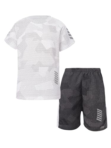 Miutii Jungen Sport Set Trainingsanzug Kurzarm T-Shirt + Shorts Sportanzug Fußball Uniform Trikot Basketball Kleidung A Weiß 98-104 von Miutii