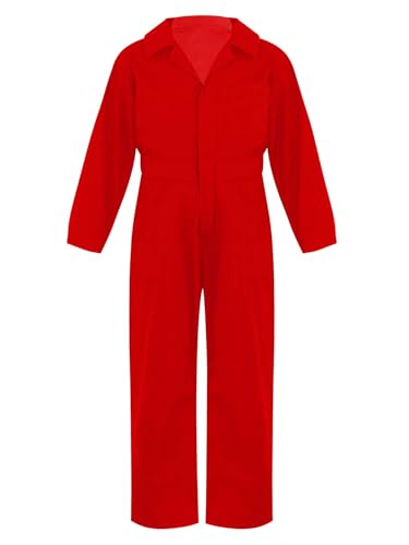 Miutii Kinder Arbeitsoverall Jungen Mädchen Mechaniker Anzug Schutzanzug Langarm Body Overall Jumpsuit Maleranzug Arbeitskleidung Rot 170-176 von Miutii
