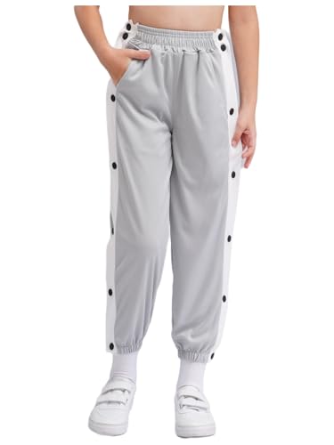 Miutii Kinder Jungen Hosen Sport Trainingshose mit seitlicher Knopfleiste Gummizug Jogginghose Sweathose Freizeithose Grau 110-116 von Miutii