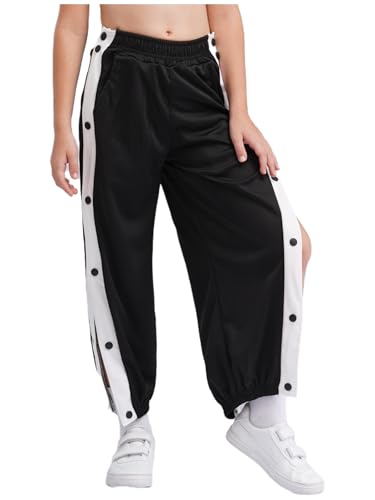 Miutii Kinder Jungen Hosen Sport Trainingshose mit seitlicher Knopfleiste Gummizug Jogginghose Sweathose Freizeithose Schwarz 122-128 von Miutii