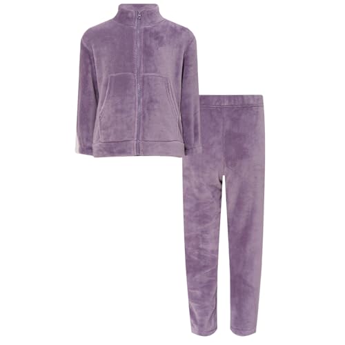 Miutii Kinder Jungen Mädchen Flauschiger Schlafanzug Fleece Jacke + Hose Zweiteiler Pyjama Set Winter Warme Fleece Nachtwäsche Lila 134-140 von Miutii