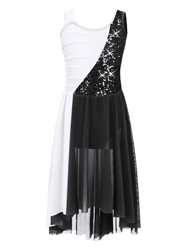 Miutii Kinder Mädchen Lyrisch Tanzkleid Glitzer Ballettkleid Pailletten Ballettanzug mit Rock Ballerina Kleid Modern Contemporary Tanzkleidung Schwarz 158-164 von Miutii