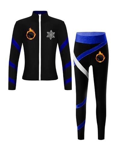 Miutii Kinder Mädchen Trainingsanzug Fleece Sportanzug Eiskunstlauf Anzug Sweatjacke + Hose Leggings Gym Yoga Fitness Eislaufen Tanzkleidung Blau 122-128 von Miutii