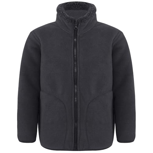 Miutii Kinder Polar Fleece Jacke Kuscheljacke mit Stehkragen Reißverschluss Kuscheljacke Warme Herbst Winter Jacke Mantel Oberbekleidung Dunkelgrau 122-128 von Miutii