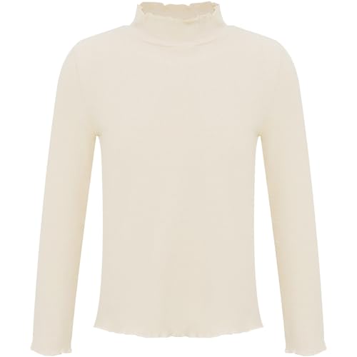 Miutii Kinder Rollkragenshirt Mädchen Langarmshirt Unterhemd Rollkragenpullover Unterziehshirt Lässige Slim Fit T-Shirt Tops Für 2-12 Jahre Beige 98-104 von Miutii
