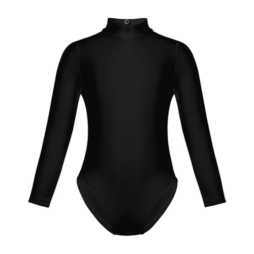 Miutii Mädchen Ballettanzug Langarm Body Overall Stehkragen Turnanzug Gymnastik Leotard Turnbody Trikotanzug Yoga Gym Fitness Sportbody Schwarz 122-128 von Miutii