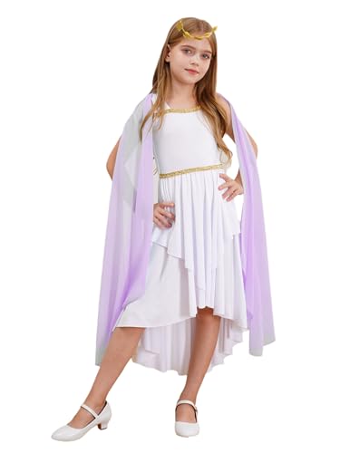 Miutii Mädchen Griechisches Kleid Antike Griechin Kleid + Lorbeerkranz Prinzessin Kleid Griechische Göttin Kostüm Eldes Kleid Römische Kleidung Lavendel 158-164 von Miutii