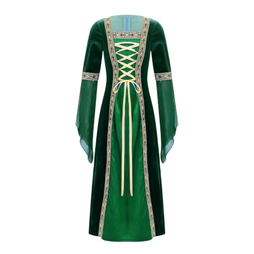 Miutii Mädchen Mittelalter Kleid Renaissance Kleid Gothic Kleid Vintage Samtkleid mit Trompetenärmel Halloween Karneval Fasching Partykleid Grün 134-140 von Miutii
