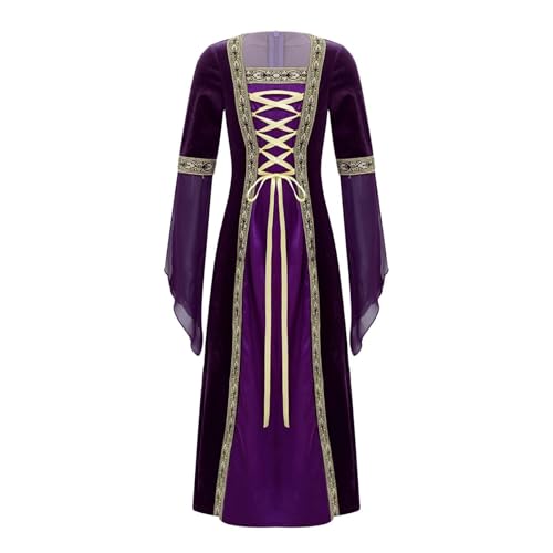 Miutii Mädchen Mittelalter Kleid Renaissance Kleid Gothic Kleid Vintage Samtkleid mit Trompetenärmel Halloween Karneval Fasching Partykleid Lila 134-140 von Miutii