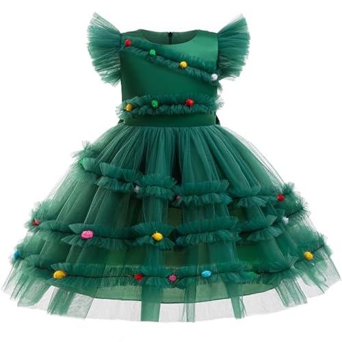 Miutii Mädchen Weihnachten Kleid Weihnachtsbaum Kostüm Elfenkostüm Weihnachtself Kleid Prinzessin Tutu Kleid Weihnachten Abendkleid Ballkleid Grün 116-128 von Miutii