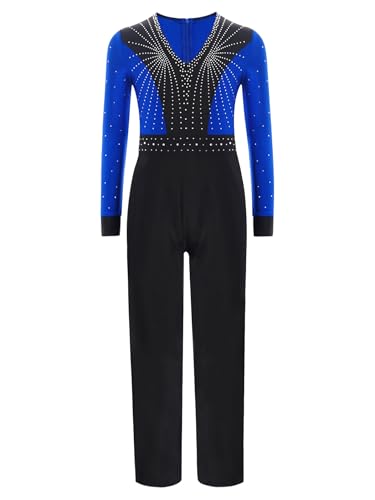 Miutii Turnanzug Jungen Glitzer Gymnastikanzug Langarm Ballettanzug Kinder Ganzkörper Trikot Eiskunstlauf Body Sport Overall Jumpsuit Blau 134-140 von Miutii