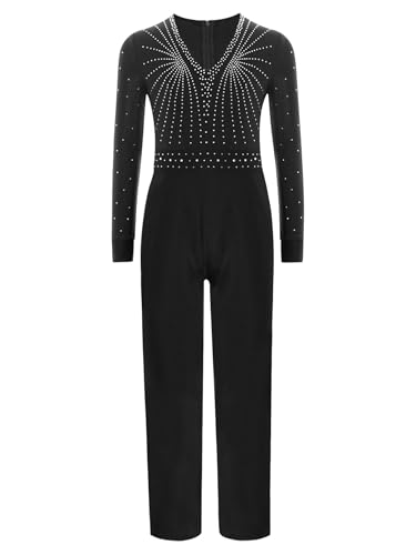 Miutii Turnanzug Jungen Glitzer Gymnastikanzug Langarm Ballettanzug Kinder Ganzkörper Trikot Eiskunstlauf Body Sport Overall Jumpsuit Schwarz 146-152 von Miutii