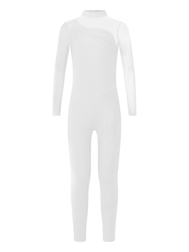Miutii Turnanzug Mädchen Langarm Gymnastikanzug Glitzer Ballettanzug Kinder Ganzkörper Trikot Eiskunstlauf Body Sport Overall Jumpsuit Weiß 170-176 von Miutii