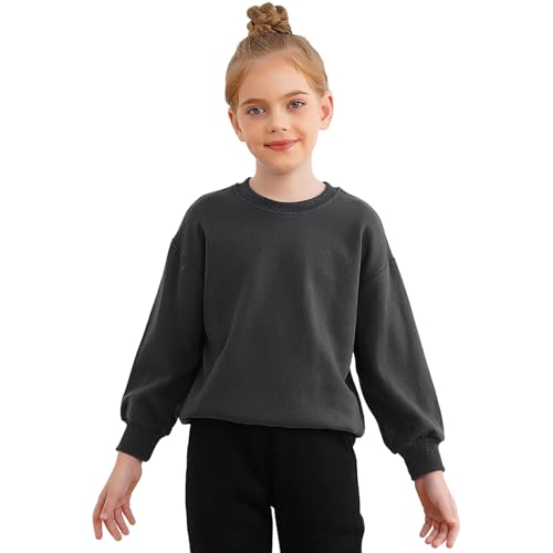 Miutii Unisex Kinder Sweatshirt Pullover Baumwolle Pulli Langarmshirt Sport Shirt Casual Jumper Tops Oberteile Für Jungen Mädchen Dunkel Grau 98-104 von Miutii