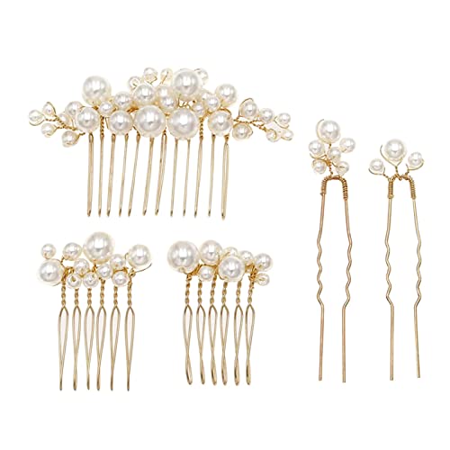 5 Stück künstliche Perlen-Slippins für Damen, Party, Mode, Brautschmuck, Grabschmuck(Gold) von Mivanta