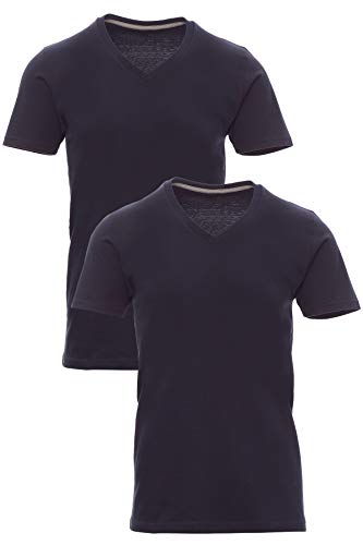 Herren T-Shirt V Ausschnitt aus feiner Baumwolle, Kurzarm, einfarbig, Größe:3XL, Farbe:2er Pack Dunkelblau von Mivaro